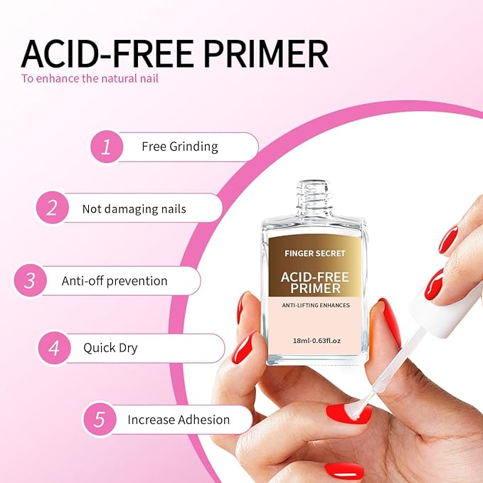 18ml Acid-Free Primer for Gel Nail Polish 0.63floz, Fast Air Dry Base Coat Nail Primer Bond, Builder Gel for Acrylic Nails Art Design In Salon Or Home Use