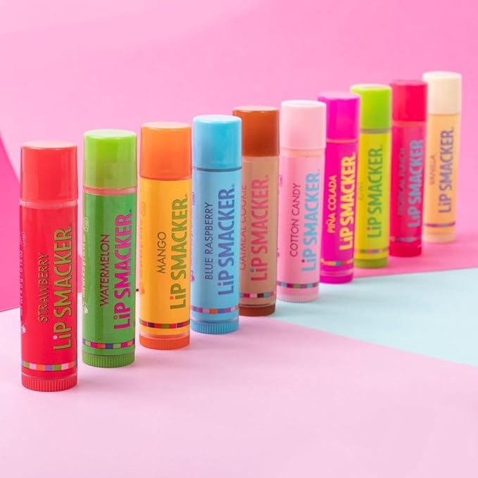 Lip Smacker Original & Best Holiday Flavored Lip Balm Party Pack, Oatmeal Cookie, Vanilla, Mango, Watermelon, Tropical Punch, Cotton Candy, Kiwi, Strawberry, Clear