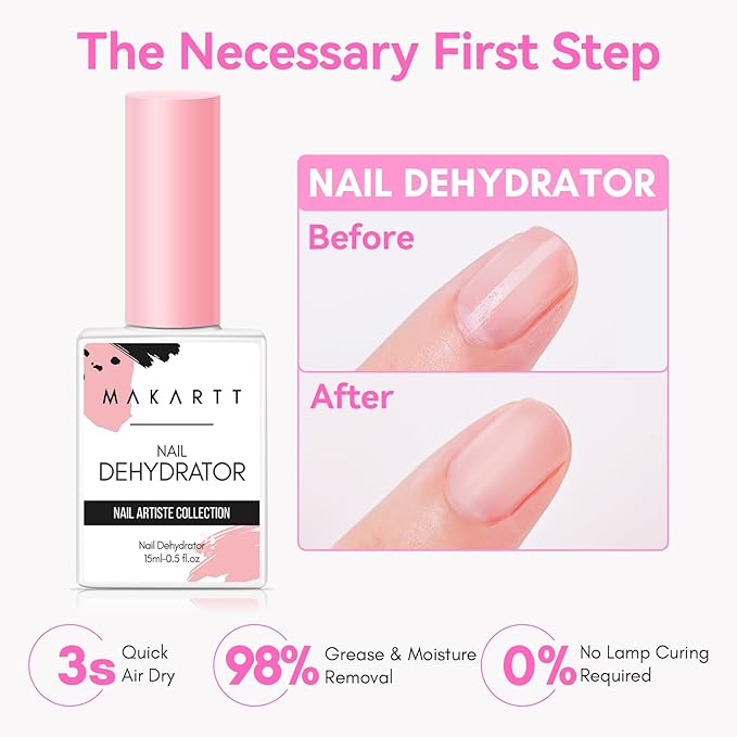Makartt Nail Dehydrator and Primer Set: Acid Free Air Dry Nail Prep Dehydrate and Hema Free Nail Primer Professional Long-lasting for Acrylic Nails Powder UV Gel Polish(15ML/0.5 oz)