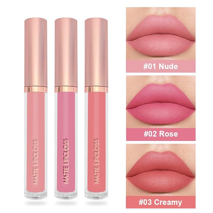 3PCS Soft Romantic Nude Liquid Lipstick Set, Matte Lip Gloss Long Lasting Waterproof, Lightweight Velvet Finish Lip Color for Daily Wear, Transfer-Resistant Moisturizing Nude Rose Creamy Shades
