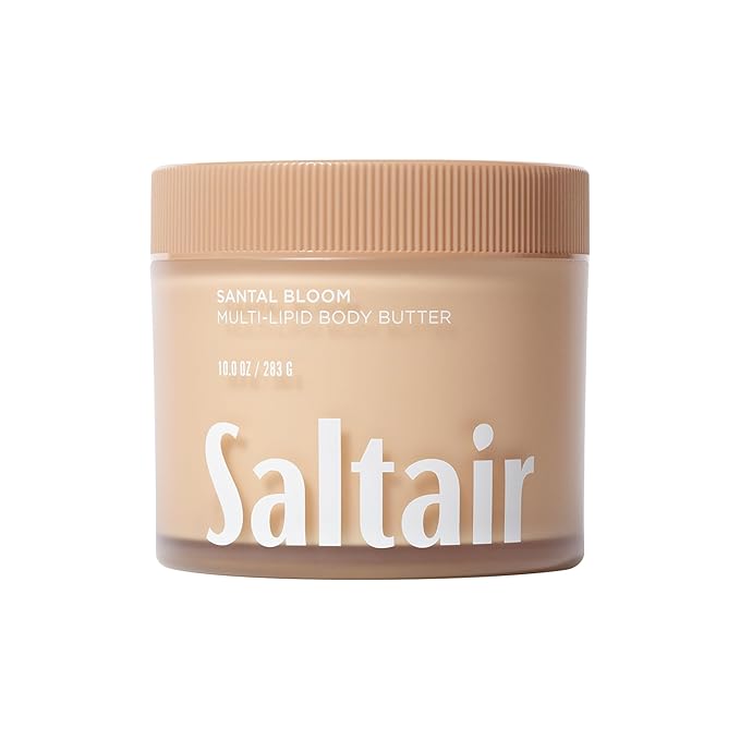 Saltair Multi-Lipid Body Butter - Rich, Nourishing Hydrating Body Cream with Ceramide Complex, Coconut Oil, Shea Butter, and Sea Buckthorn. Moisturizing Dry Skin Care. 10oz Jar - Santal Bloom