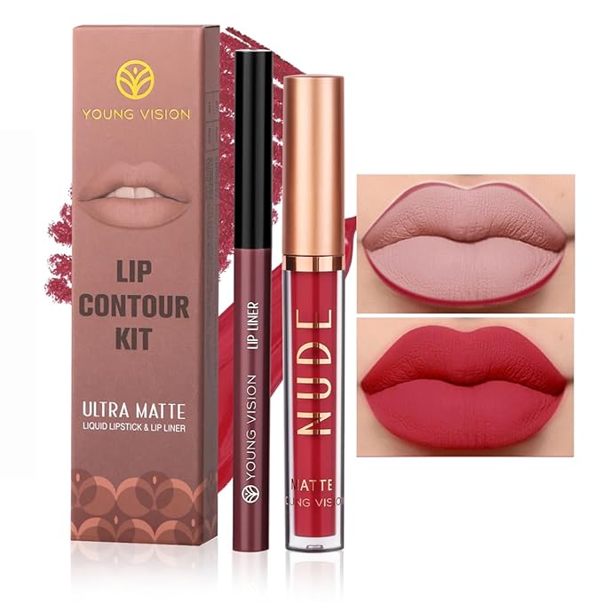 YOUNG VISION Liquid Lipstick & Lip liner Combo Set, Matte Lip Contour Kit - Durable, Waterproof, Kit de Labios Matte for Lasting Definition…