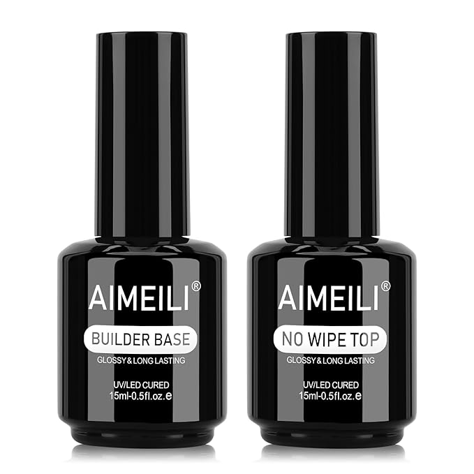AIMEILI Soak Off Hema-Free Gel Nail Polish Cruelty Free Vegan Builder Base and No Wipe Top Set - 2 x 15ml