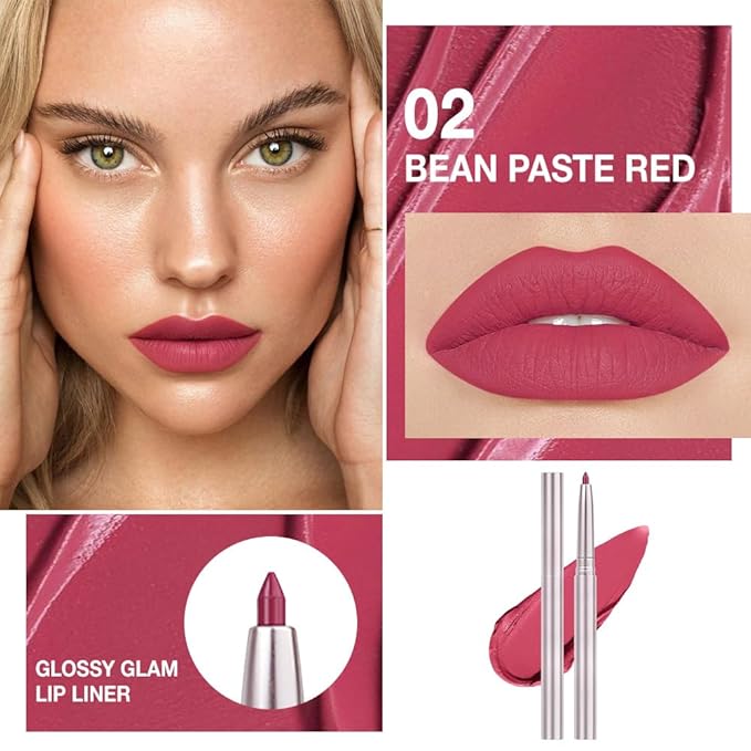 evpct Silky Lip Liner Pencil Retractable, Ruby Red Smooth Lip Liner Creamy Velvet Lipliner Long-Lasting for Korean Makeup Contouring Matte Lip High Pigmented Rich Colors Crayon Lipstick Pen 02