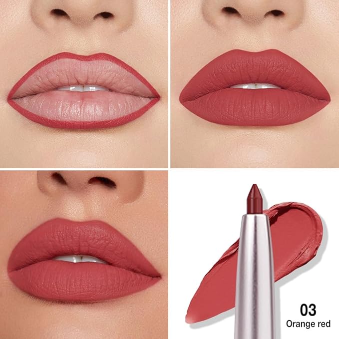 evpct Silky Lip Liner Pencil Retractable, Red Brown Smooth Lip Liner Creamy Velvet Lipliner Long-Lasting for Korean Makeup Contouring Matte Lip High Pigmented Rich Colors Crayon Lipstick Pen 03