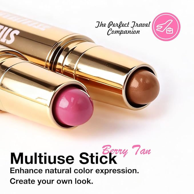 Kaely Contour Blush Multiuse Stick Makeup, Cream Bronzer Contouring Sticks Palette Face Make Up Kit, Ultra-Creamy Radiant Finish Formula, Vegan & Cruelty-free, 02 Berry Tan