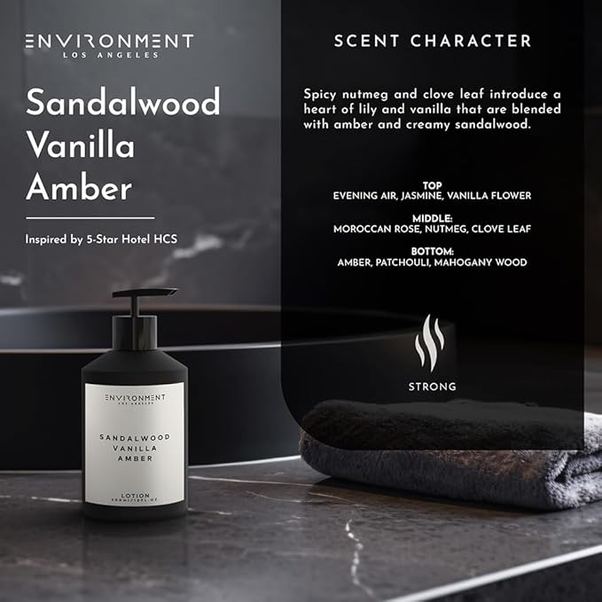 ENVIRONMENT Inspired by 5-Star Resort HCS, 300ml Luxury Scented Lotion (Sandalwood | Vanilla | Amber) Bathroom Luxury, Men & Women High-End Body Lotion, Hand Cream, Dry Skin Treatment