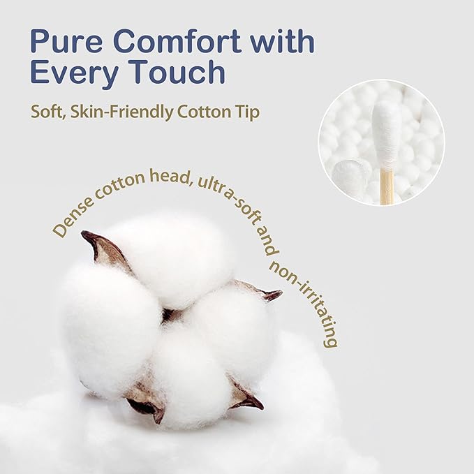 Ourmed Life Cotton Swabs - Biodegradable Bamboo & Cotton, Double-Tipped Cleaning Swabs with Pointed & Round Tips, Hypoallergenic for Ear, Makeup, Eye Makeup Removal, Nail Polish Touch-Ups (500 Ct)