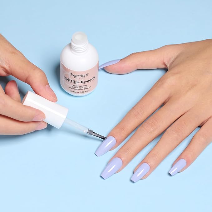 Beetles Nail Glue Remover with Cuticle Pusher, 20ml Press on Nails Glue Remover for False Nail Tips Acrylic Adhesive, Not for U v Gel Diy at Home