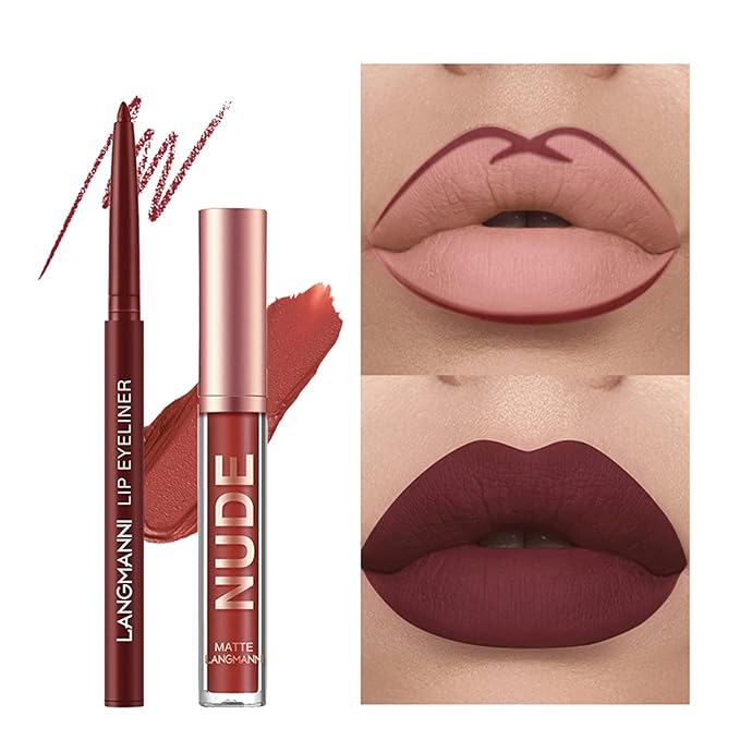 BestLand 6Pcs Matte Liquid Lipstick and Lip Liner Set, Non-Stick Cup Not Fade Waterproof 24 Hour Lip Gloss Nude Brown Lip Liner Pencil for Women, labiales mate 24 horas originales (Set D)