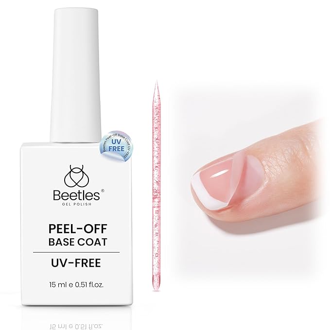 Beetles Peel Off Base Coat for Gel Nail Polish, Air Dry No Lamp15ml Base Coat Nail Polish Nail Practice Beginner Friendly Easy Removal Gentle Formula for Press On Nail DIY Nail Art Gifts for Women