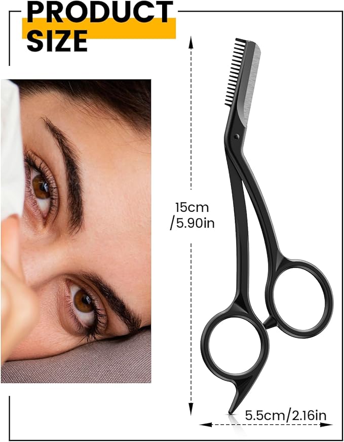 BEZOX Eyebrow Scissors with Comb - Stainless Steel Eyebrow Trimmer for Women and Men, Precision Eye Brow Comb Scissors, Sleek Eyebrows Shaping Grooming Kit - Black