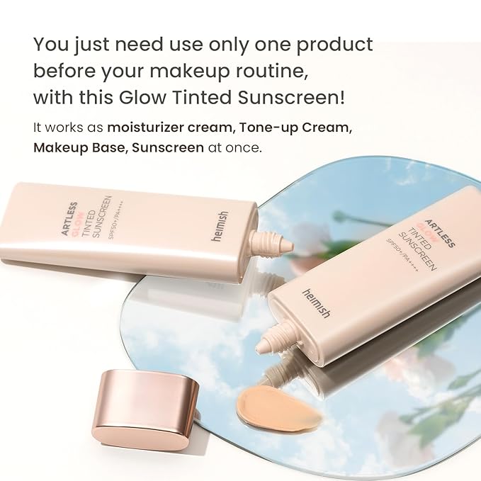 HEIMISH Artless Glow Tinted Sunscreen 1.35fl.oz/40ml, Multipurpose Makeup Base, Primer, Highlighter, Lightweight, Non-greasy, Hydrating, Natural Finish with SPF 50+ PA+++, Shine Beige