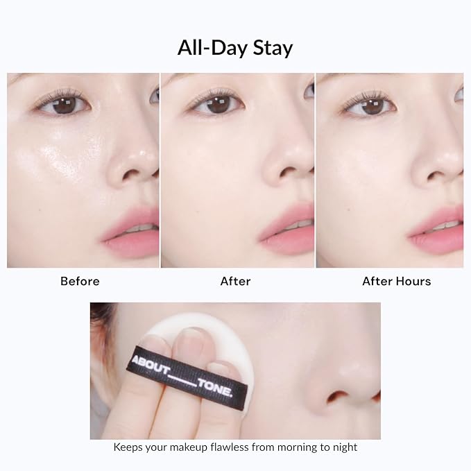 ABOUT TONE Blur Powder Pact 0.32oz - Pressed Powder Compact with Mirror and Puff Makeup Setting Finishing Blurring Natural Translucent Lightweight Face Sebum Oil Control Vegan Formula (2.5 IVORY)