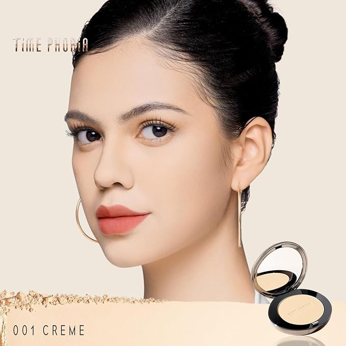 Timeless Optima Cover-Blur Skin Perfection Powder Foundation - Full Coverage, Blur Matte Finish, 16H Oil Control, Non-Comedogenic, with Double-Sided Applicator (01 Creme)