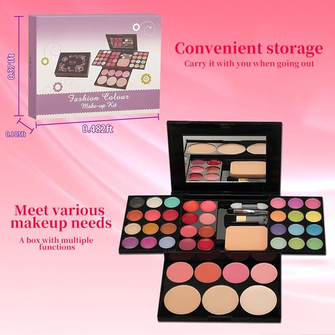Badhare Beauty Full Face Palette Makeup Kit 24 Color Eyeshadow Palette, 8 Lip Gloss, 4 Blush, 3 Dual Powder, with Brushes & Mirror | Travel Friendly Professional Cosmetic Set with Shimmer Shades