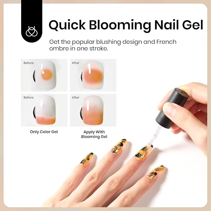 Beetles Builder Gel for Nail and Blooming Gel Set, 2 Pcs 15ml Nail Art Polish for Spreading Effect Marble Stone Builder Extension, Soak Off LED Lamp DIY Manicure Nails Gifts for Women