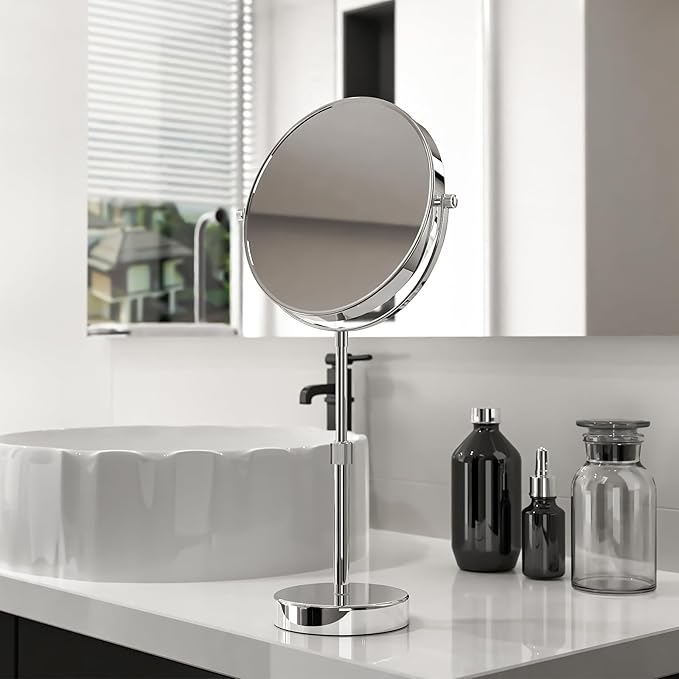 Nicesail Makeup Mirror Tabletop 8 Inch Double-Sided with 7X Magnification, Magnifying Mirror with Pedestal for Shaving Mirror, Height Adjustable for Make up Vainity Table, Chrome Finish (8 Inch, 7X)