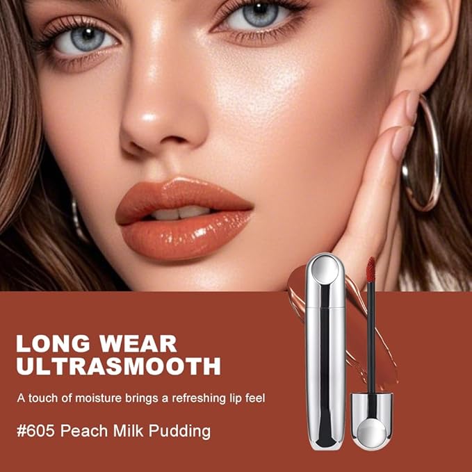 Mirror Shine Lip Gloss, Hydrating Airy Lip Tint, Lightweight Water-Gloss Finish, Moisturizing Crystal Film Lip Glaze, Clear Non-Sticky, Juicy Hydration for Plump, Non-Drying Lips-605#