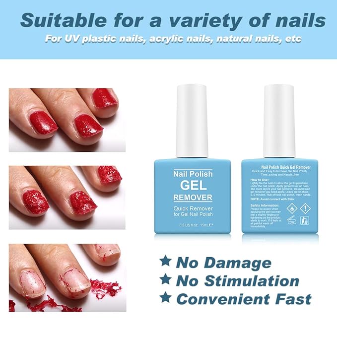 Gel Polish Remover for Nails, Easy & Quick Soak Off Gel Polish Remover in 3-5 Minutes, No Damage to Nails, for Salon & Home Use