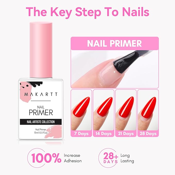 Makartt Nail Dehydrator and Primer Set: Acid Free Air Dry Nail Prep Dehydrate and Hema Free Nail Primer Professional Long-lasting for Acrylic Nails Powder UV Gel Polish(15ML/0.5 oz)