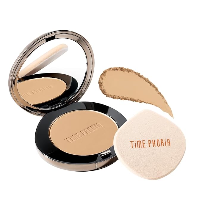 Timeless Optima Cover-Blur Skin Perfection Powder Foundation - Full Coverage, Blur Matte Finish, 16H Oil Control, Non-Comedogenic, with Double-Sided Applicator (03 Fawn)
