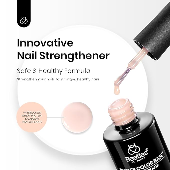 Beetles Rubber Base Gel Nail Polish, 1pcs 15ml Color Base Builder Neutral Nude Pink Gel Polish Base Coat Nail Strengthener for Nail Art Design, Soak Off UV LED light Needed