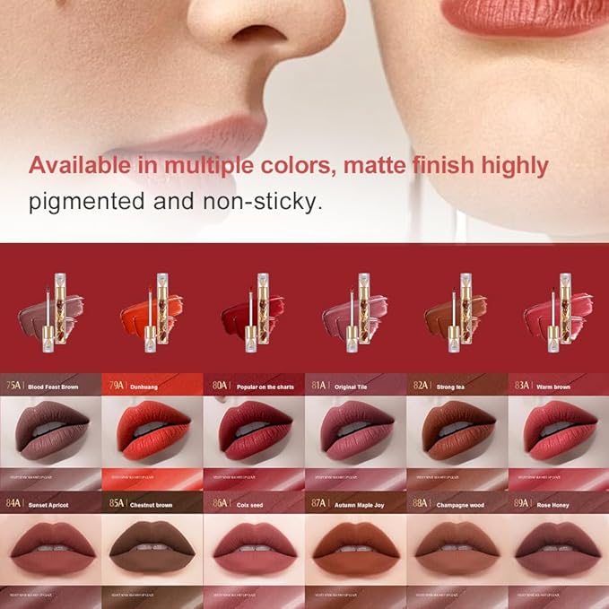 Matte Velvet Lip Stain, Long-Lasting Lip Tint, Waterproof Non-Sticky Lip Color, Transfer-Proof Smudge-Proof Lip Stain, Cloud-Like Soft Blurring Texture with Misty Velvet Finish, Maple Rose-86A