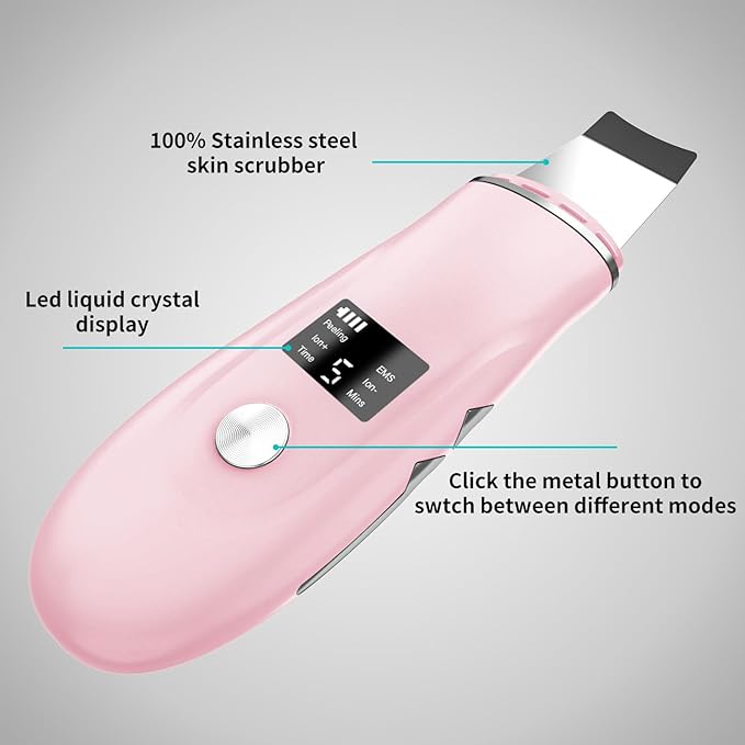 Face Scrubber Skin Spatula - Blackhead Remover Deep Cleansing Tool for Pore Extraction, 4-in-1 Fast Charging Dock Blackhead Remover Face Spatula for Facial Skincare Women Gift (Pink)