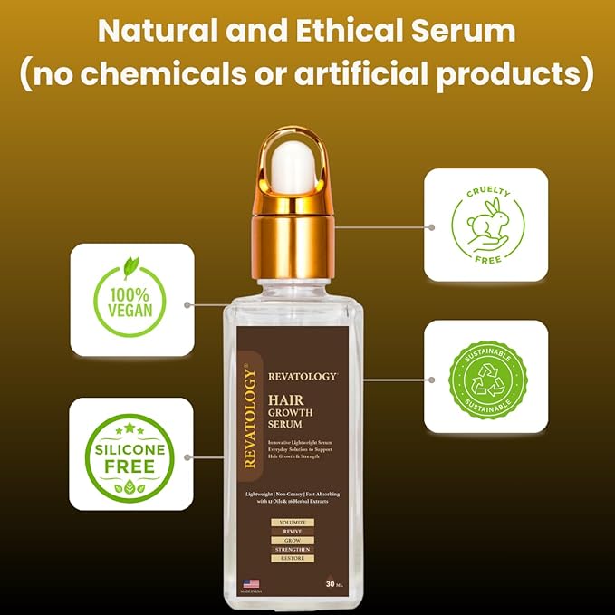 REVATOLOGY Hair Growth Serum and Leave-in Conditioner for Adults (Made in USA) Daily Use Formula 30 Oils and Herbal extracts Boosts Regrowth & Strengthens Roots | Cruelty & Chemical Free
