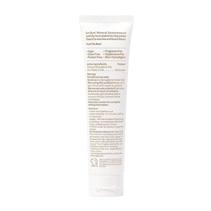 Sun Bum Mineral SPF 30 Face Sunscreen - Non-Tinted - Broad Spectrum Moisturizing Sunscreen with Vitamin E - Hawaii 104 Act Compliant (Made without Octinoxate & Oxybenzone) - Travel Size - 1.7 oz