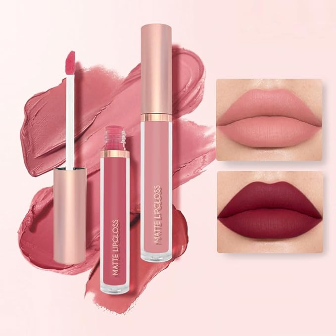 3PCS Soft Romantic Nude Liquid Lipstick Set, Matte Lip Gloss Long Lasting Waterproof, Lightweight Velvet Finish Lip Color for Daily Wear, Transfer-Resistant Moisturizing Nude Rose Creamy Shades