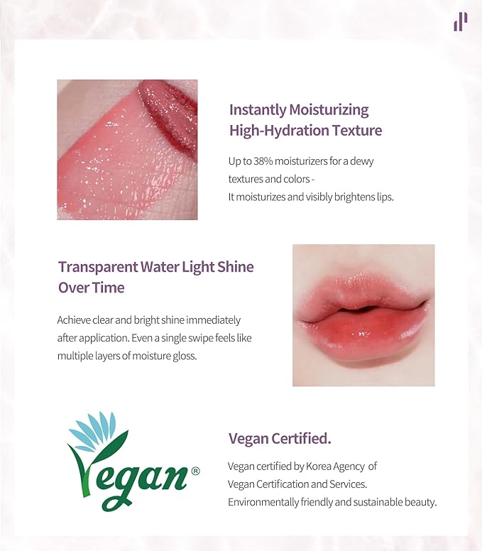 Heart Percent Dote On Mood Pure Glow Tint, Watery & Lightweight Moisturizing Lip Stain Long Lasting Liquid Lipstick 6.8g, #16.Geek & Mauve