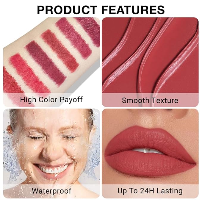 evpct Silky Lip Liner Pencil Retractable, Red Brown Smooth Lip Liner Creamy Velvet Lipliner Long-Lasting for Korean Makeup Contouring Matte Lip High Pigmented Rich Colors Crayon Lipstick Pen 03