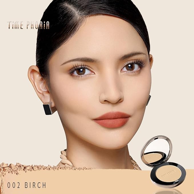 Timeless Optima Cover-Blur Skin Perfection Powder Foundation - Full Coverage, Blur Matte Finish, 16H Oil Control, Non-Comedogenic, with Double-Sided Applicator (02 Birch)