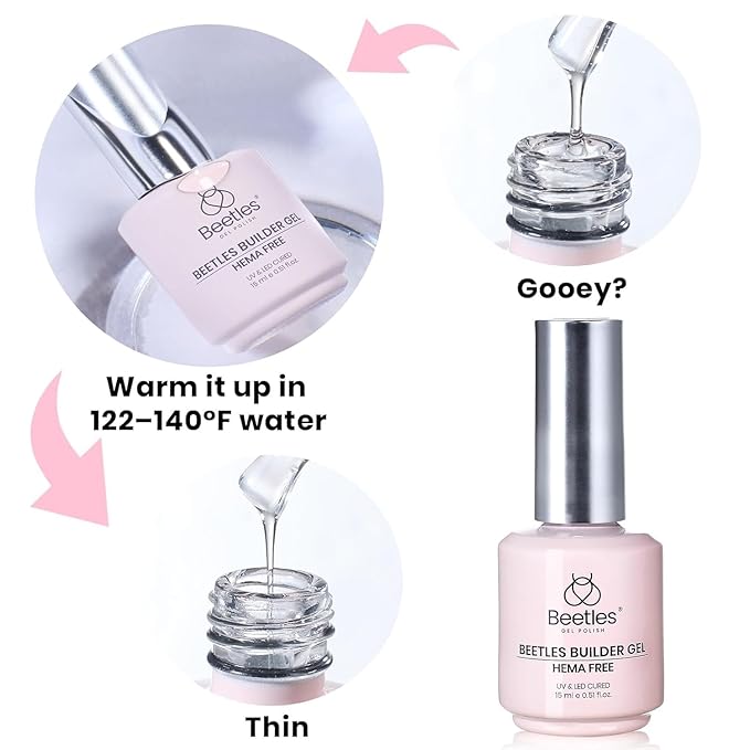 Beetles HEMA Free Builder Nail Gel with No Wipe Top Coat Gel Nail Polish and Base Coat Set for Nails Shine Finish and Long Lasting Upgraded Safe Low-Sensitivity Formula Nail Gifts for Women