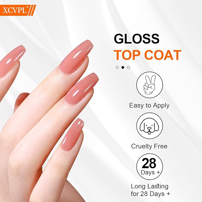 Gel Top Coat - No Wipe High Gloss Shine, Scratch & Stain Resistant, Quick Dry Clear Gel Polish for UV LED Nail Lamp, Long-Lasting 4+ Weeks, No Sticky Residue