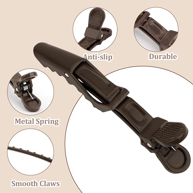 24 Pack Alligator Hair Clips, Professional Clips for Hair Sectioning, Hair Styling Accessories for Women Men Girls Teens，Dark Brown