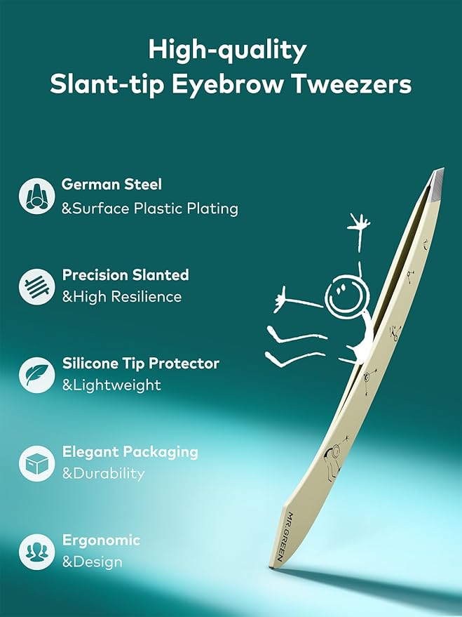MR.GREEN Tweezers For Women Facial Hair, Professional Precision Eyebrow Tweezers for Women and Men, Stainless Steel Slanted Cute Hair Removal Plucker