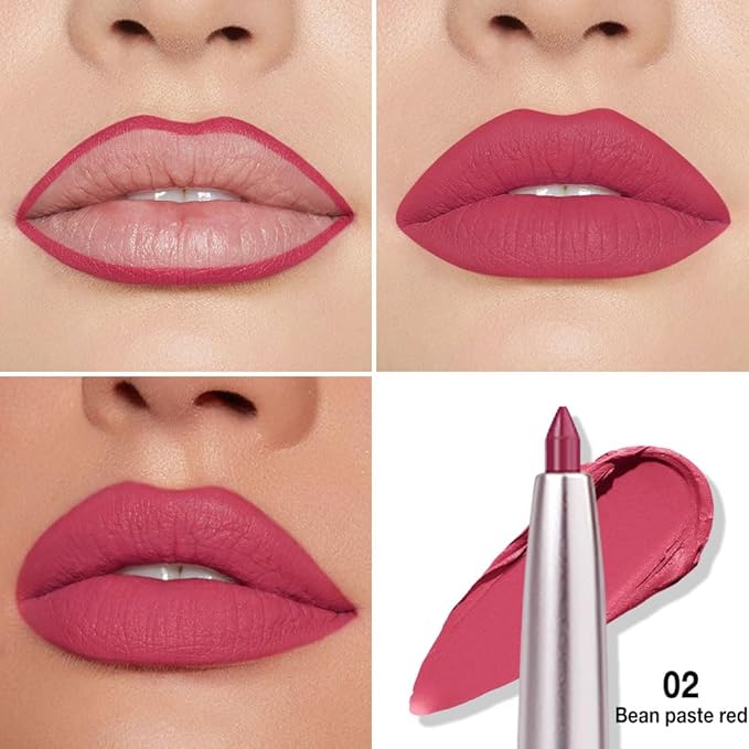 evpct Silky Lip Liner Pencil Retractable, Ruby Red Smooth Lip Liner Creamy Velvet Lipliner Long-Lasting for Korean Makeup Contouring Matte Lip High Pigmented Rich Colors Crayon Lipstick Pen 02