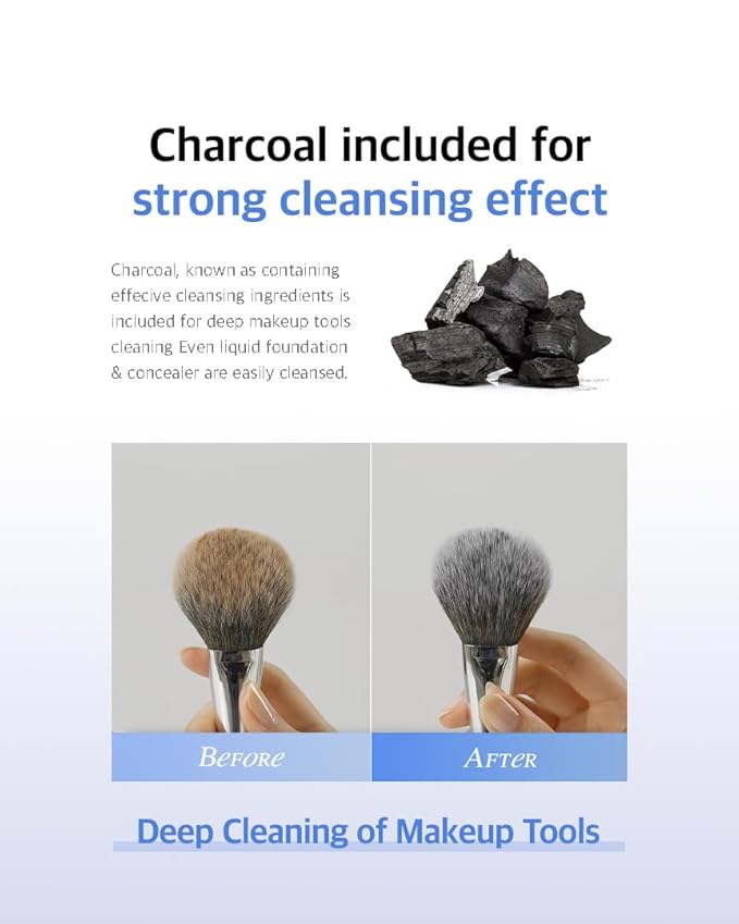 Solid Makeup Brush Cleaner 300+ Usage | Convenient Makeup Cleaner for Both Brushes & Puffs | Cosmetic Brush Cleaner Charcoal Included | Compact Size