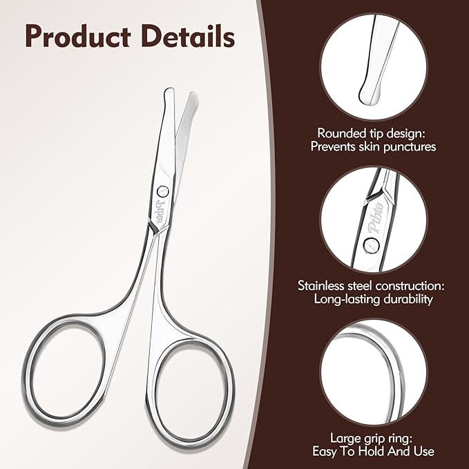 Eyebrow Scissors, 3.75 Inch Round Tip Safety Scissors for Nose Hair, Mustache & Bikini Trimming, Professional Stainless Steel Small Grooming Scissors with Travel Case