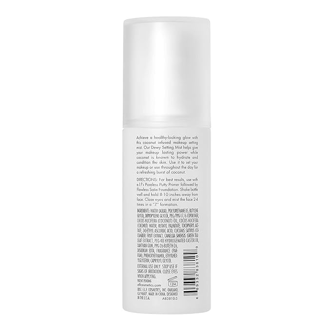 e.l.f. Dewy Coconut Setting Mist, Makeup Setting Spray For Hydrating & Conditioning Skin, Infused With Green Tea, Vegan & Cruelty-Free, 2.7 Fl Oz