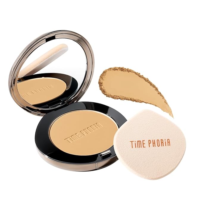 Timeless Optima Cover-Blur Skin Perfection Powder Foundation - Full Coverage, Blur Matte Finish, 16H Oil Control, Non-Comedogenic, with Double-Sided Applicator (03W Warm Fawn)