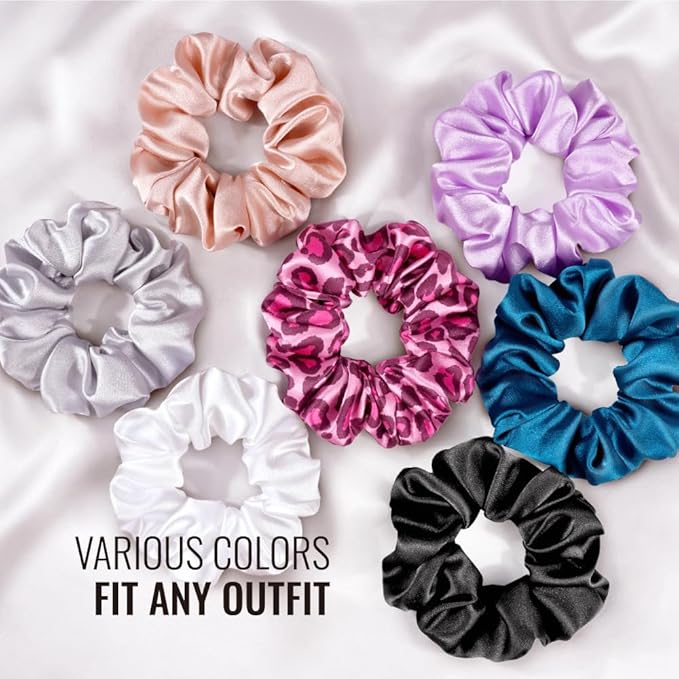 PARISBELLA Silky Satin Scrunchies For Women, Satin Hair Ties for Thick and Thin Hair, White Grey and Blue, Pack of 3