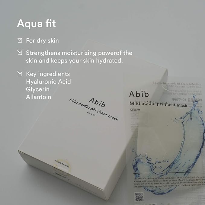 Abib Mild Acidic pH Sheet Mask Aqua Fit 10 Sheets I Intense Hydrating and Moisturizing Care for Dry and Dehydrated Skin