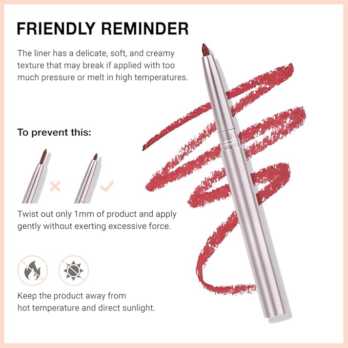 evpct Silky Lip Liner Pencil Retractable, Red Brown Smooth Lip Liner Creamy Velvet Lipliner Long-Lasting for Korean Makeup Contouring Matte Lip High Pigmented Rich Colors Crayon Lipstick Pen 03