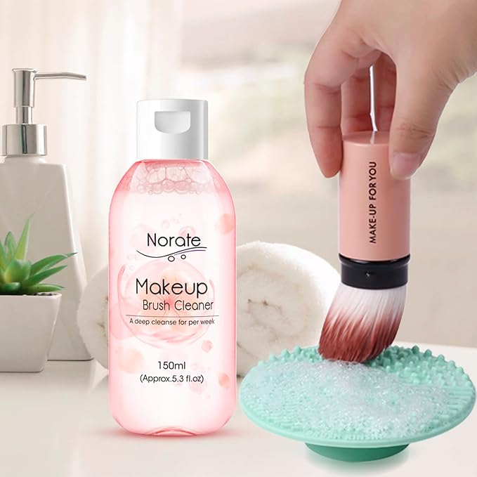 Norate Makeup Brush Cleaner, Make Up Brush Cleaner Solution + Makeup Brush Cleansing Pad, Brush Cleaner Mat for Brushes, Deep Clean Shampoo, Gentle Formula Cruelty Free, 2 Piece Set