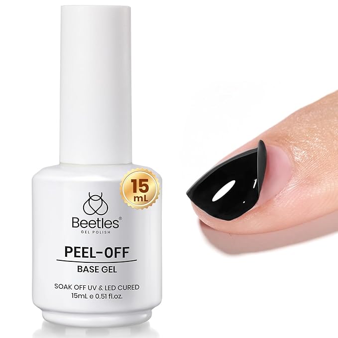 Beetles 15ml Peel Off Gel Base Coat - Peel Off Base Coat for Gel Nail Polish, Soak Off-Free Easy Removal without Damage, Long Lasting U V LED Lamp Cure for Beginners DIY Manicure Weak Thin Nails