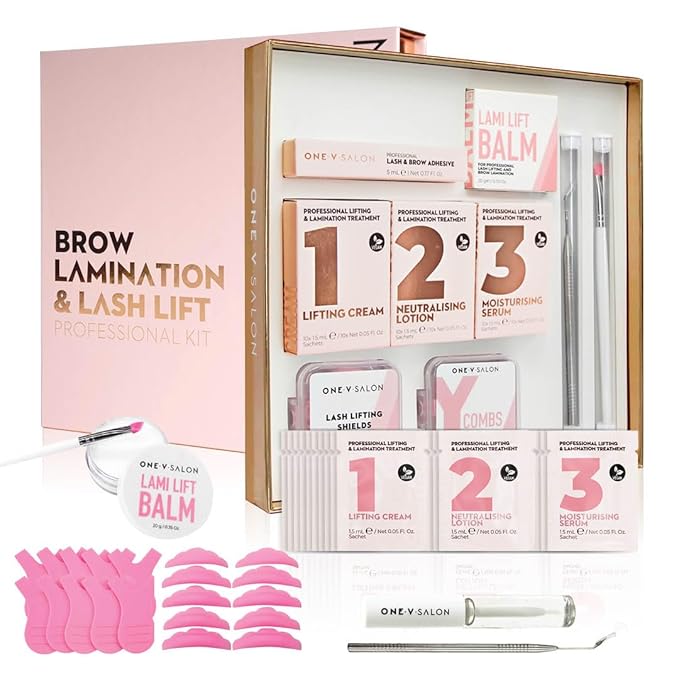 One V Salon Brow Lamination and Lash Lift Professional Kit – Instant Lift for Lashes & Brows – Vegan, Long-Lasting, Complete Lash and Brow Lift Kit with Sachets, Tools, and Glue Balm